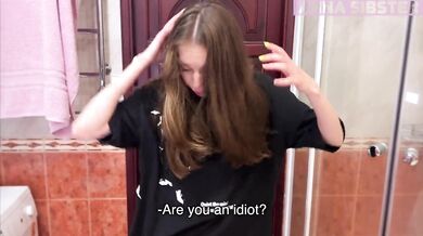 My whore stepsister undressed after I smeared her with foam.