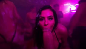 sucking cock, stripper in tight latex suit, video created by AI