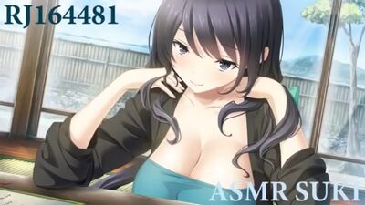 This gorgeous Japanese babe with huge tits moans in pleasure while you watch her ASMR-style video