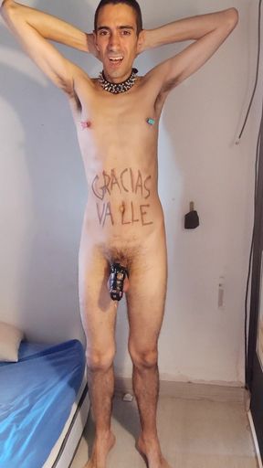 Slave Doing Situps in Chastity with Metal Binders