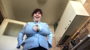 Red hot mom rips tight shirt buttons off huge tits in kinky solo show