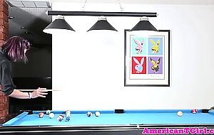 Tattooed pierced tgirl wanks on pooltable