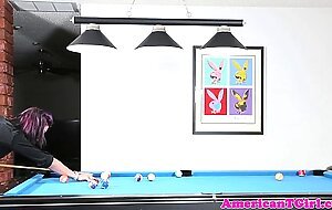 Tattooed pierced tgirl wanks on pooltable
