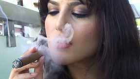 Raven haired webcam babe with big tits smokes a cigar before steamy sex