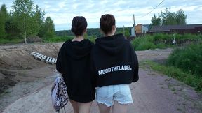 two girls took their clothes off on the lake. a passing surfer had sex in the open air.