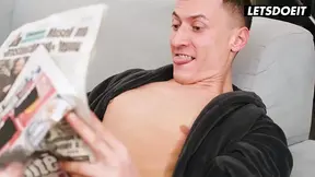 Tattooed Brunette Rides His Cock on the Couch Till He's Balls Deep