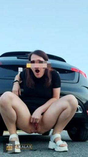 Lika Lax fucks herself and squirts right on the highway endlessly cums