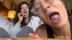 Tasting Tiny Perverts! Vore with Pawgzilla- femdom, giantess, eating, chewing, tongues, sucking, tiny man, spit, maneaters, boob sweat, bellybutton