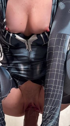Spider Girl Fucks Herself Hard with a Huge Dildo