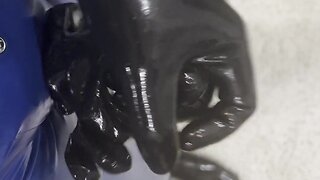 Climaxing inside a rubber toe sock