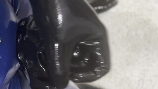 Climaxing inside a rubber toe sock