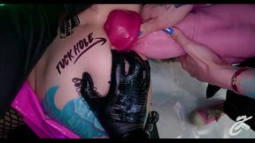 Futanari babe takes a massive cock in cyberpunk POV