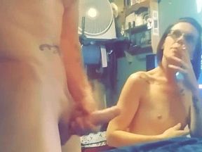 Hot amateur wife smokes while watchin stud jerk and shoot a huge load