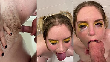 Teen Sucks Big Dick and Drinks Pee!