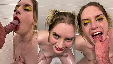 Teen Sucks Big Dick and Drinks Pee!