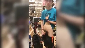 Twink amateur jerks off in public store