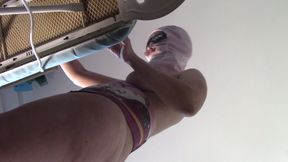 Sexy woman does naked cleaning. Hot hairy Latin hair, big, big ass. Hot woman massages her hairy. Brown hair