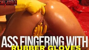 Asstastic sensations from latex-covered fingers: 'Gloved Ass&#x1F351; Fingering&#x1F449;'!