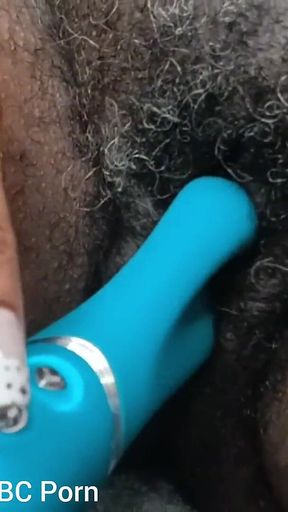 Fucking My Black Hairy Pussy with Rabbit Vibrator