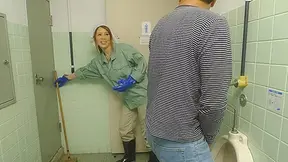 Maki Koizumi jumps on men in a public bathroom to suck them off - JapanHDV