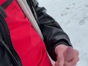 Snowing Jacking off beside store!