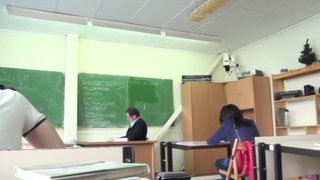 Classmates manage to fuck right in the classroom during the lesson