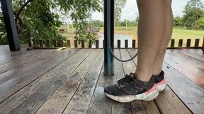 Muddy Sneakers, Ruined White Socks & Dirty Feet Outdoor Shower Wash