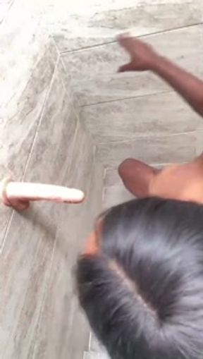 This girl gets hot in the shower, she touches and masturbates her pink pussy after leaving her very