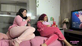lesbian girls farting and burping while watching anime