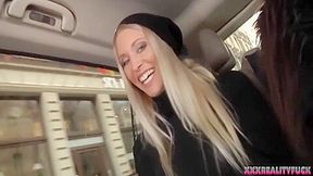 Two Hotties Took Amateur Dude In The Car For Sex Playing