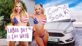 Two babes get nasty, shaking those titties, and getting paid