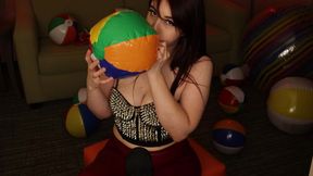 Blowing Beachballs in Spiked Corset Red Leather Pants Heels with ASMR 4K