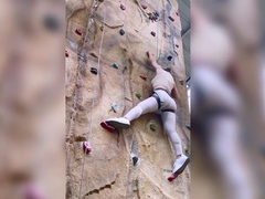 Sexy amateur babe's first rock climbing training session