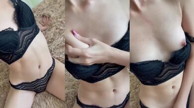 Bitch in black gets her tiny tits wrecked solo
