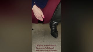 Teacher is soooo horny she can't resist to hide under her desk &amp; squirt in leggings