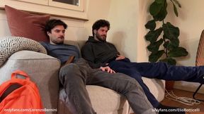 Straight Buddy Jerks Hairy Bestie's Huge Dick First Time Caught Gushing Cum