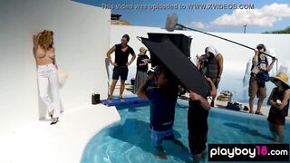 Natural ginger Elizabeth Ostrander reveals her huge hooters on a