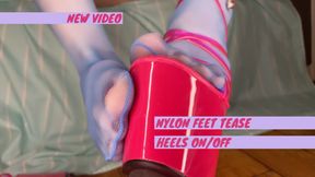 Blue nylon stockings feet, toes and soles