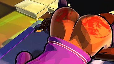 3d cartoon college big booty teen gets DJ to worship her ass