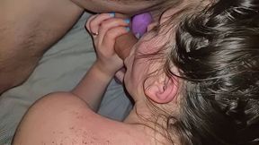 Cuckold gets sloppy second after bull fucked her wife