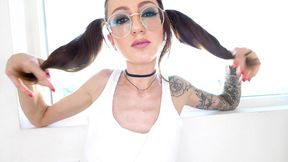 kendra cole skinny coed with glasses deepthroat facefuck pussy fucking pov and cum swallow blowjob