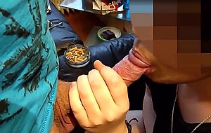 My friend sucks me while fapping on couch