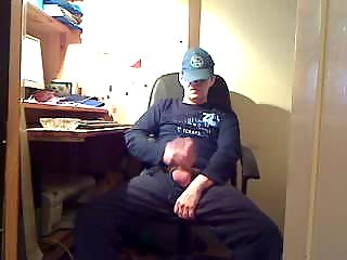 Dressed Dude Sitting &amp; Jacking Off