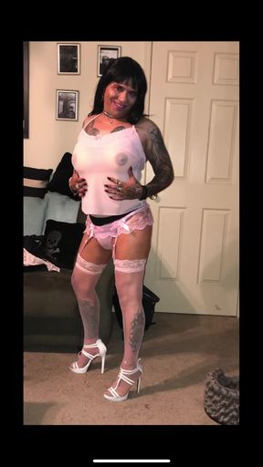 Crossdresser sissy gets a sloppy blowjob in a group setting
