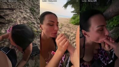 MILF Risks Full Beach Blowjob Then Gags On Strange Load
