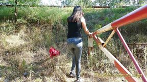 Empty her bladder on the side of the road
