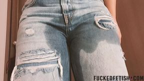 wmv Jean wet pee during family visit occupied bathroom