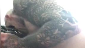 white tattooed slut worships black muscle
