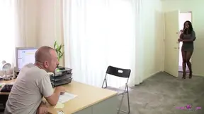 Black girl shows off big tits and gets fucked by boss