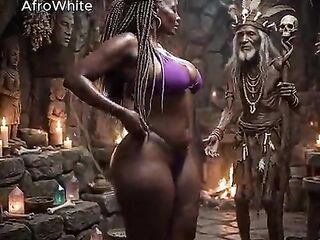 [AI Generated] an afro village witch doctor from Ghana and Nigeria screws aged black hawt Nigerian grand ma raw